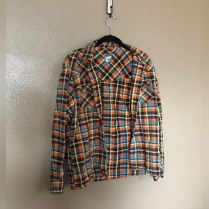 Vintage Poker Face Vibrant Orange Flannel Size S